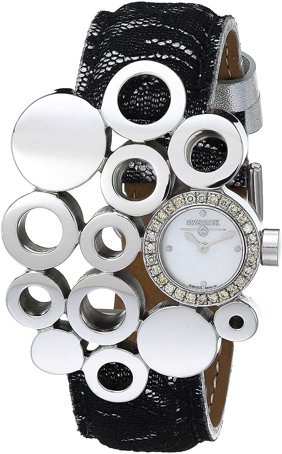 Swisstek Women's Eternity Collection Stainless Steel Quartz Watch with Leather Strap